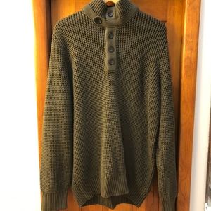 Banana Republic Tall XXL Green Waffle Knit Button Mock Neck Sweater